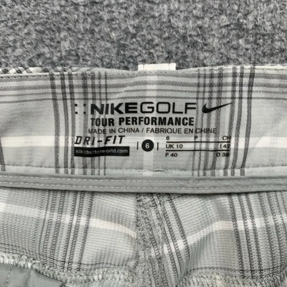 Nike Shorts Womens 6 Grey Golf Dri Fit Tour Performance Plaid Bermuda 5 Pocket